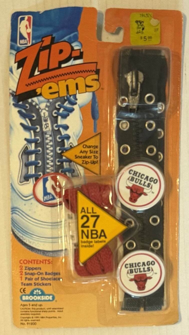 Vintage 1991 Zip-'Ems NBA Chicago Bulls Team Zipper Shoelaces NOS NIP NEW